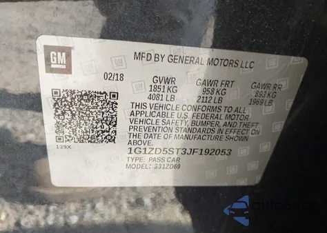 2018 Chevrolet Malibu Lt from USA, damaged, VIN 1G1ZD5ST3JF192053